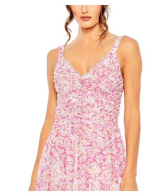 Women's Mesh V-Neck Floral Print Dress