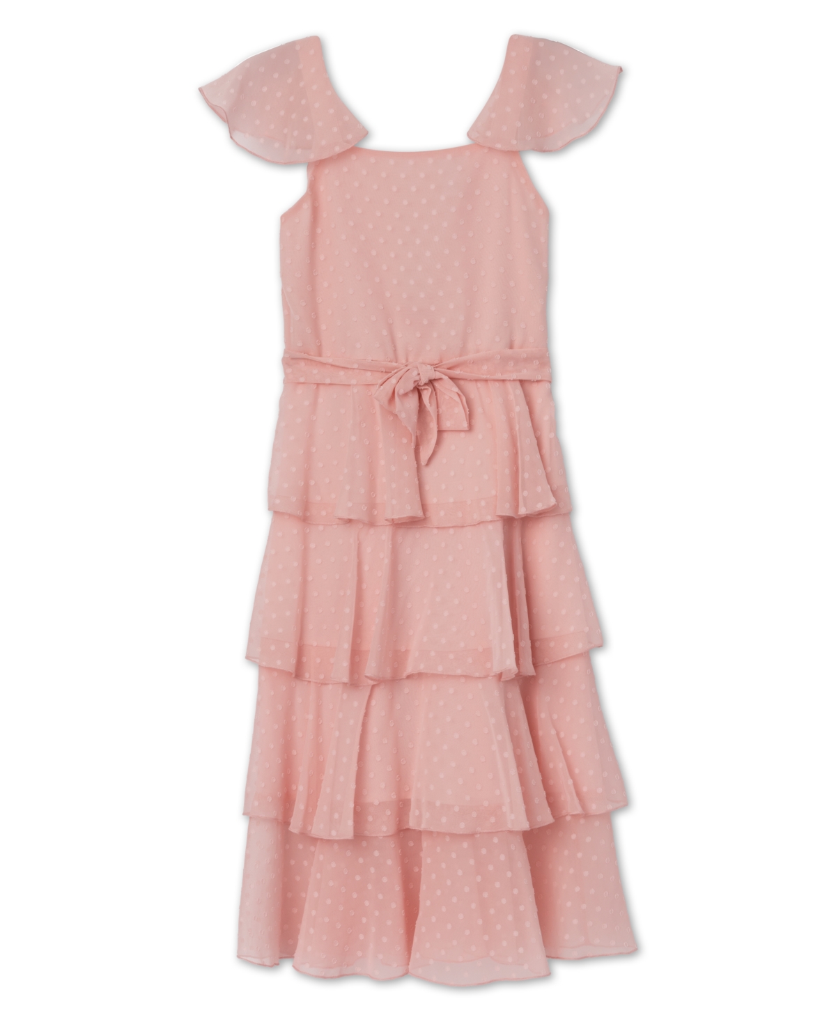 Shop Speechless Big Girls Square Neck Tiered Midi Length Dress In Light Pink