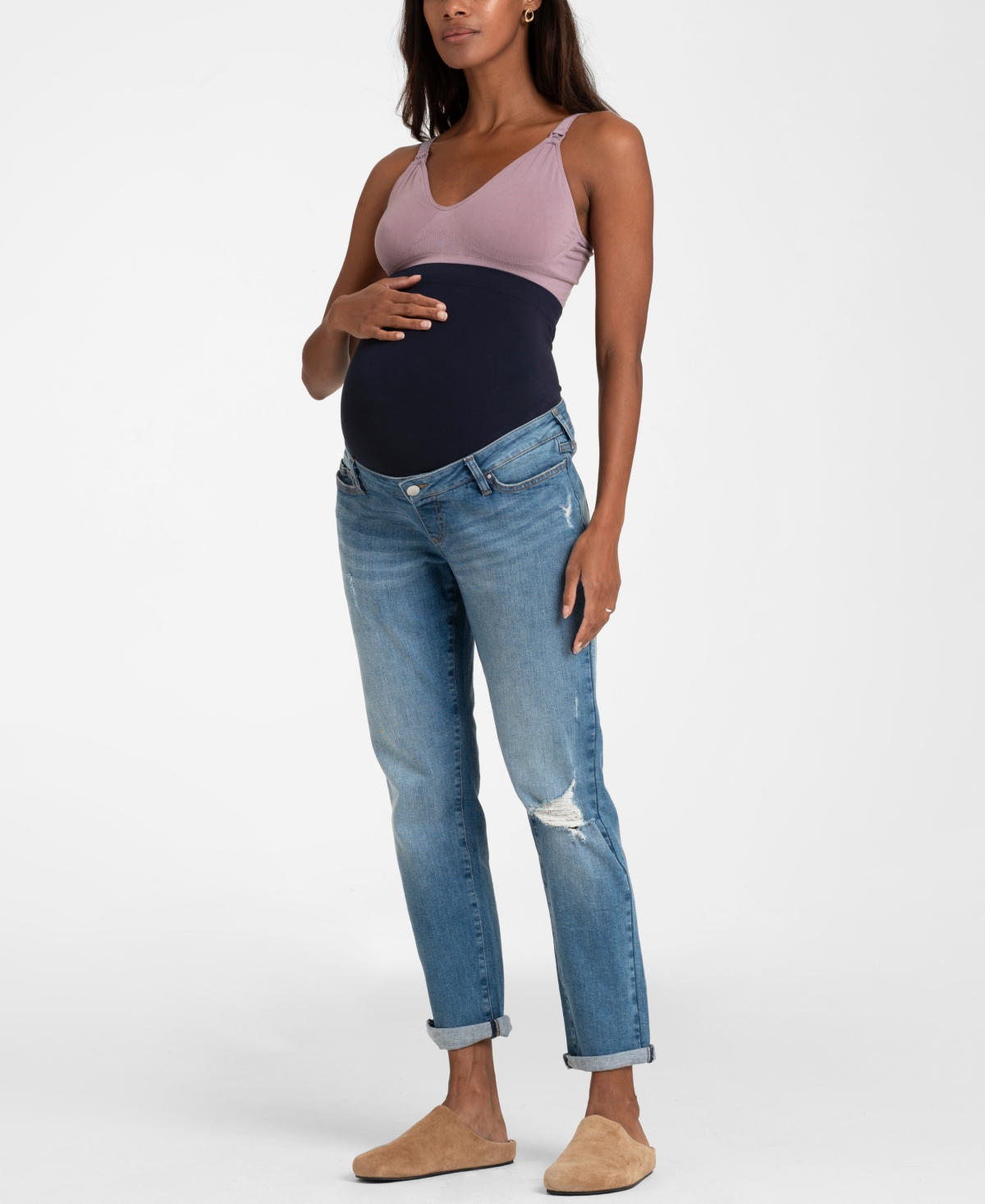 SERAPHINE WOMEN'S MATERNITY RIPPED BOYFRIEND MATERNITY JEANS 