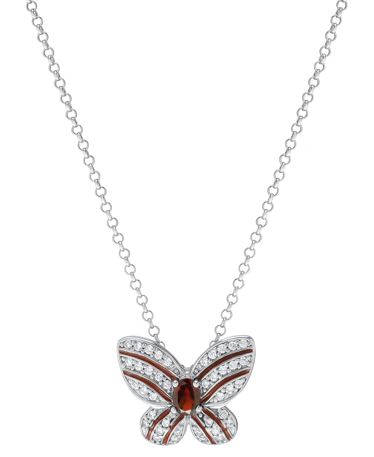 Macy's Garnet (1/5 Ct. T.w.) & Lab-grown White Sapphire (1/4 Ct. T.w.) Butterfly 18" Pendant Necklace In St
