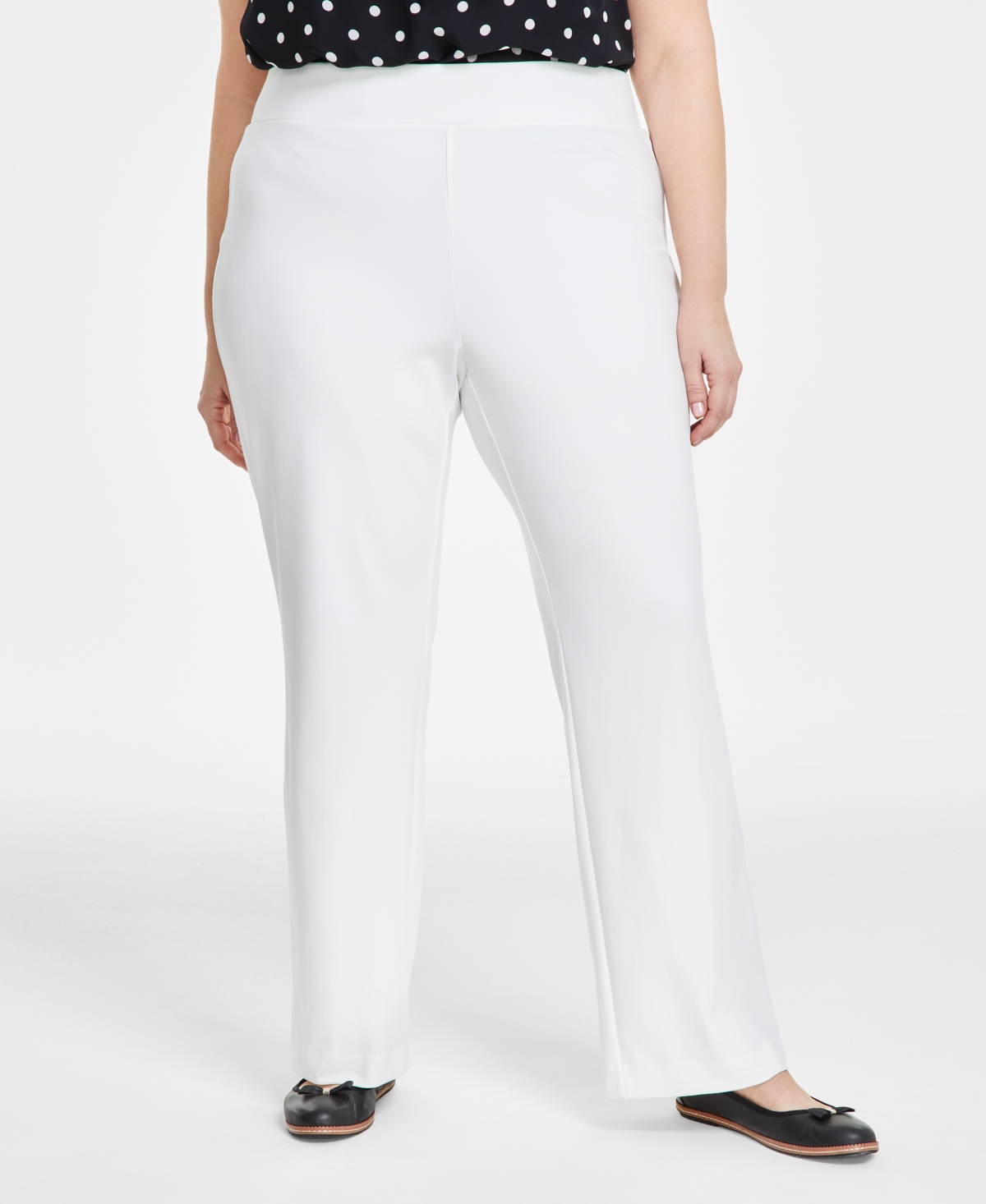Anne Klein Plus Size High-rise Pull-on Bootcut Pants In Bright White