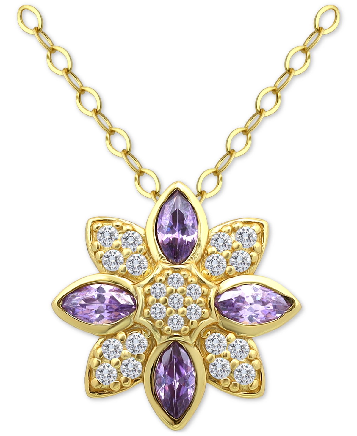 Giani Bernini Cubic Zirconia Marquise & Pave Flower Pendant Necklace In 18k Gold-plated Sterling Silver, 16" + 2"