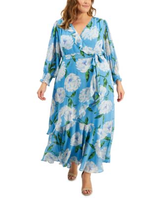 Taylor - Plus Size V-Neck Long-Sleeve A-Line Maxi Dress