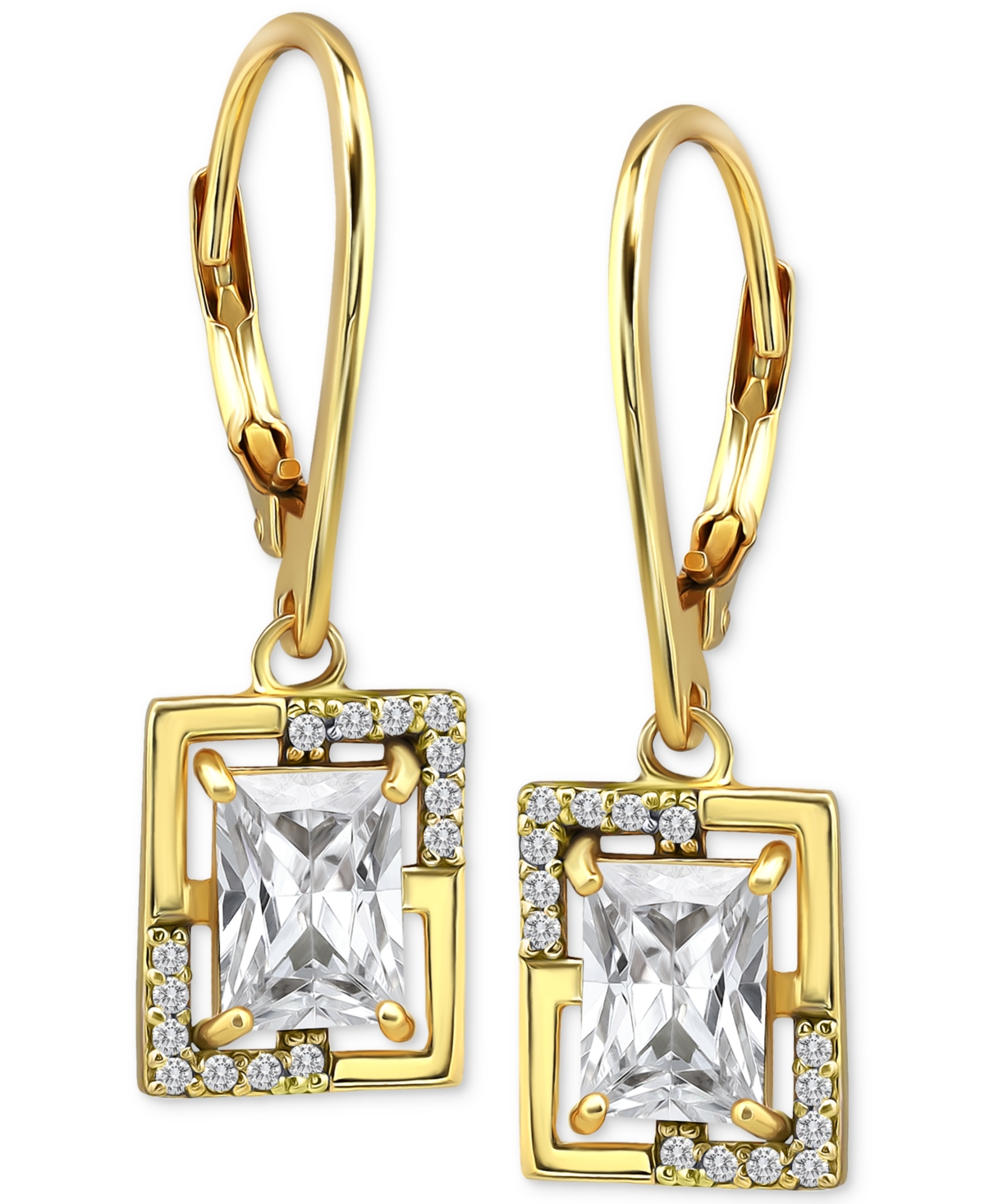Giani Bernini Cubic Zirconia Square Framed Leverback Drop Earrings In 18k Gold-plated Sterling Silver, Created For