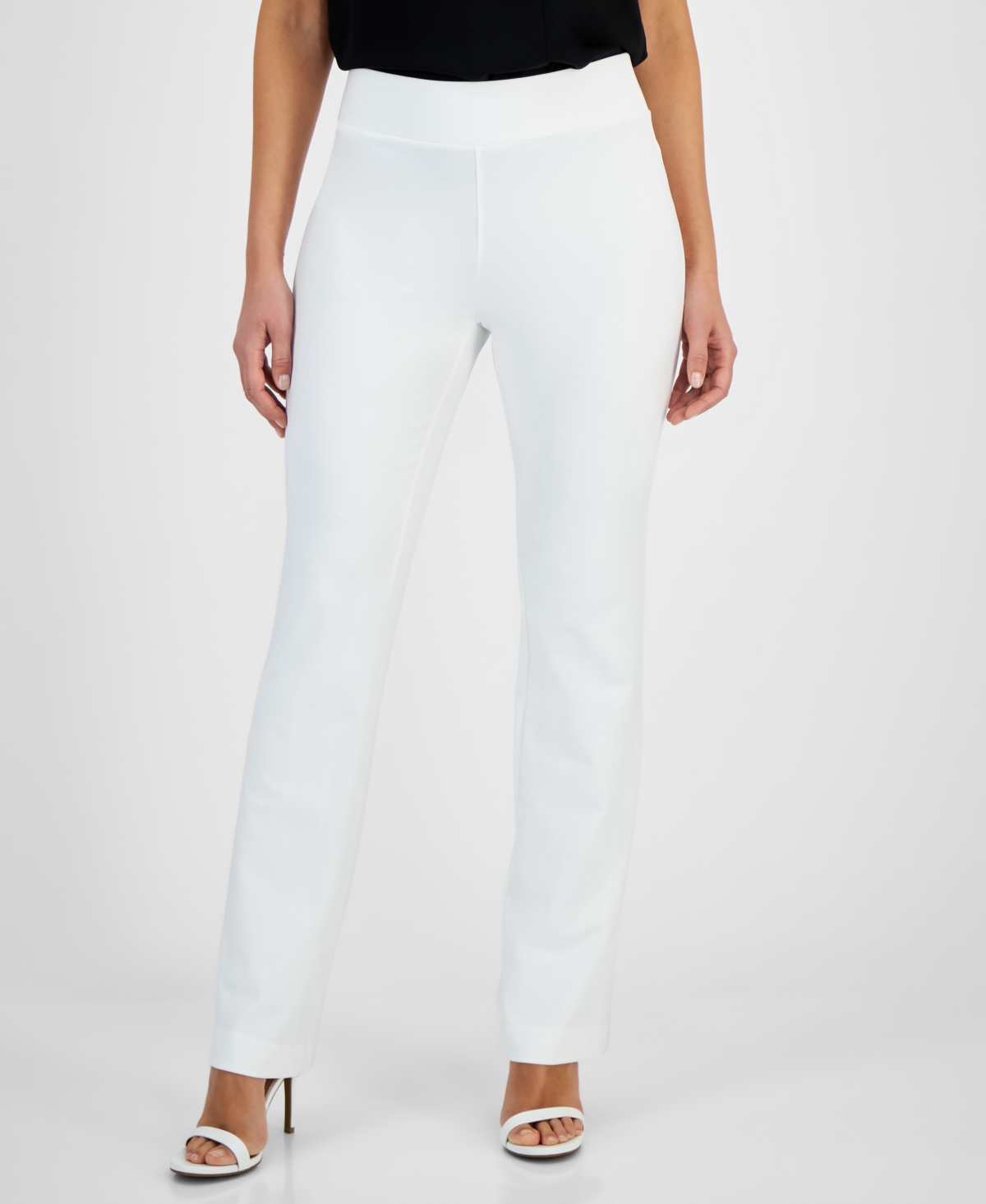 Anne Klein Women's Flat-front Mid Rise Pull-on Pants In Bright White