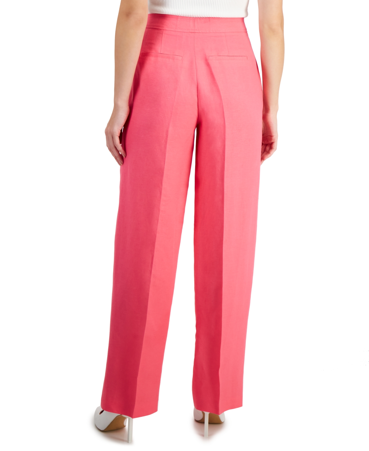 Shop Anne Klein Women's Linen-blend High Rise Wide-leg Pants In Camella