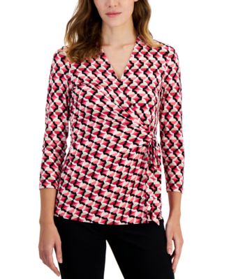Anne Klein - Women's Geometric-Print Wrap-Style Top