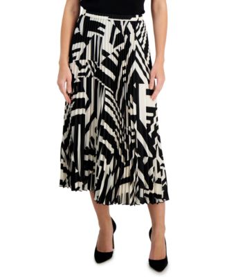 Anne Klein - Women's Geometric-Print Pleated Midi Skirt