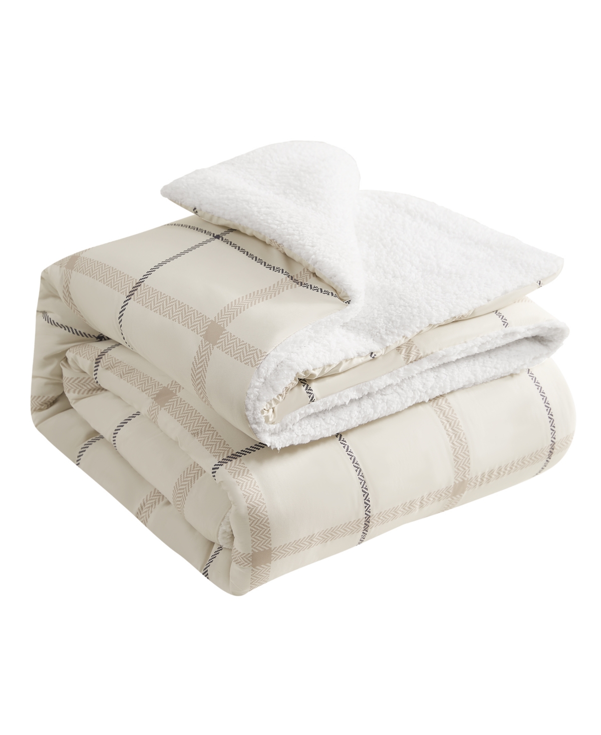Shop Lucky Brand Sherpa Reversible Microfiber 3-piece Comforter Set, Full/queen In Plaid