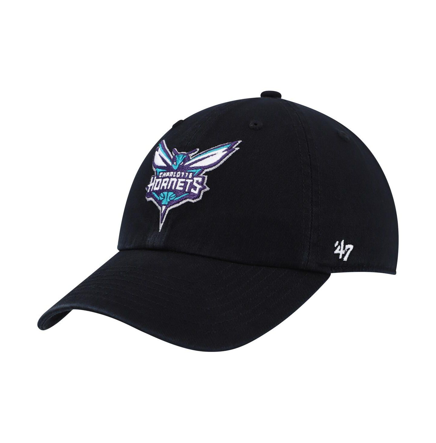 Мужская кепка '47 Brand Black Charlotte Hornets Team Logo Clean Up Adjustable Hat — фото 1