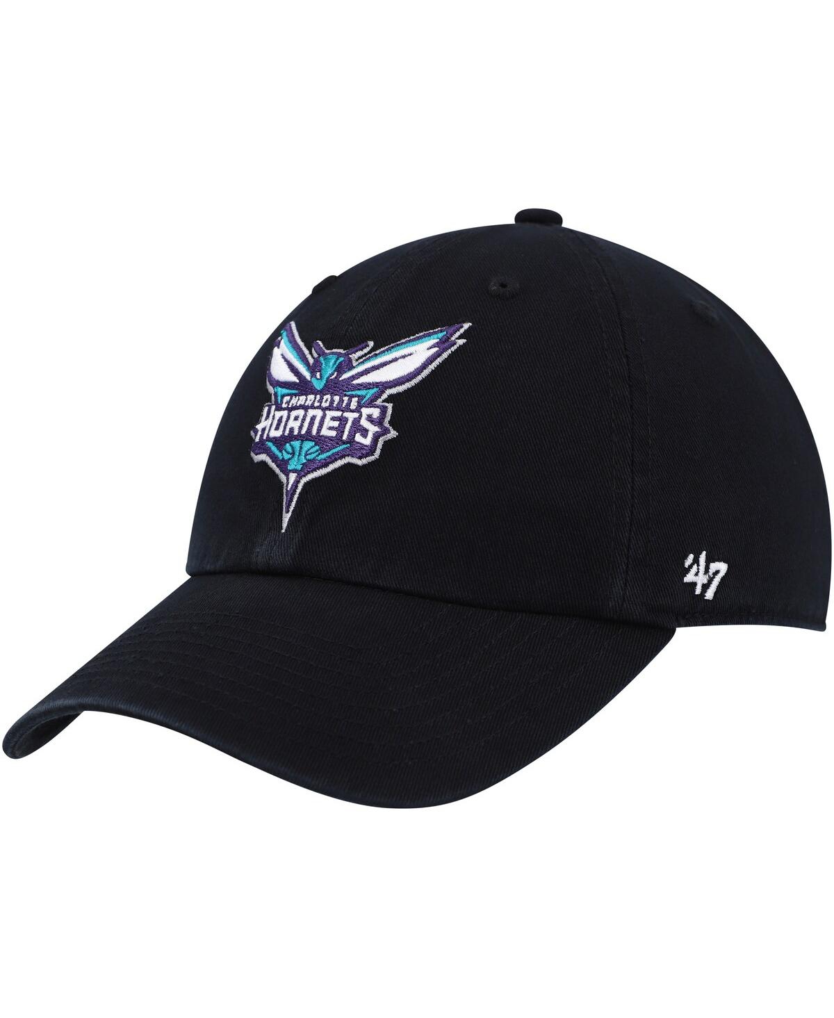 47 Brand Men's ' Black Charlotte Hornets Team Logo Clean Up Adjustable Hat