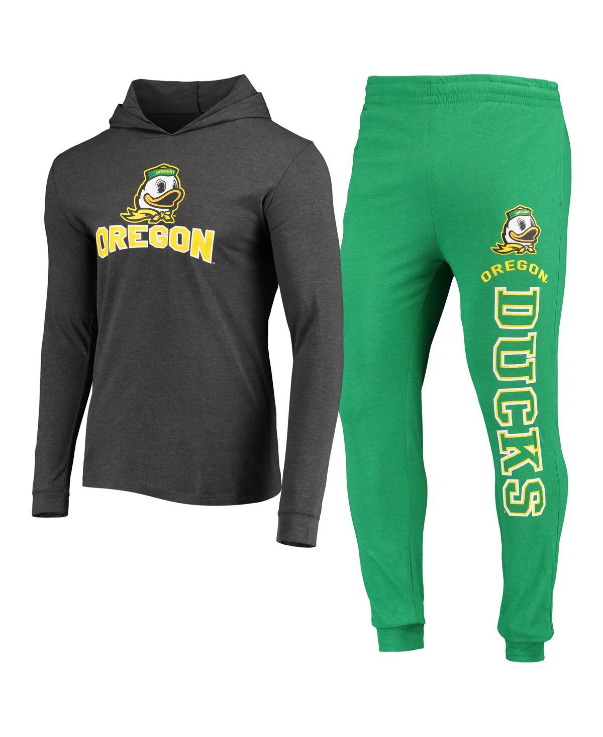 Men's Concepts Sport Green, Heather Charcoal Oregon Ducks Meter Long Sleeve Hoodie T-shirt and Jogger Pajama Set - Green, Heather Charcoal
