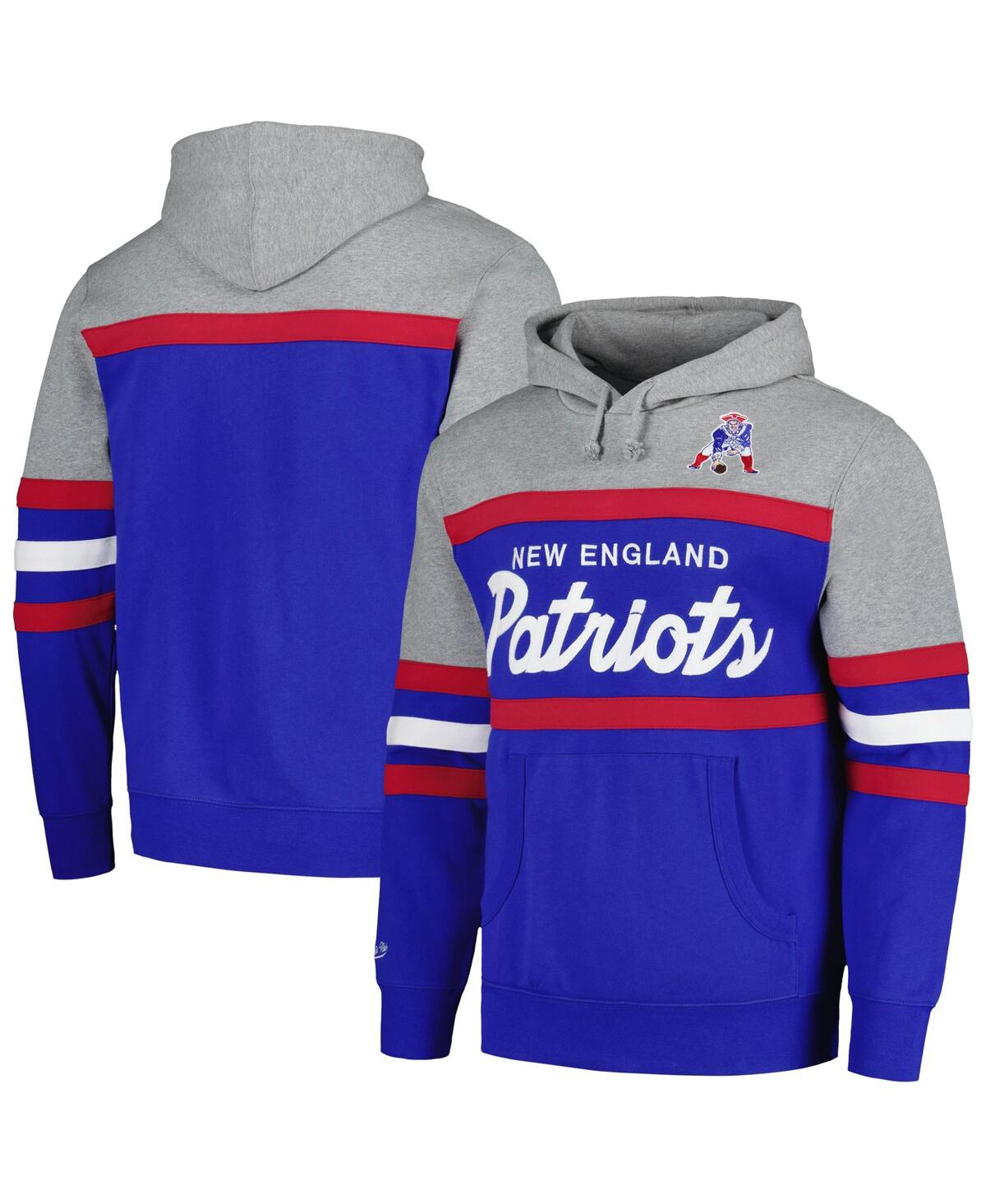 Shop Mitchell & Ness Men's  Heather Gray, Royal New England Patriots Big And Tall Head Coach Pullover Hood In Heather Gray,royal