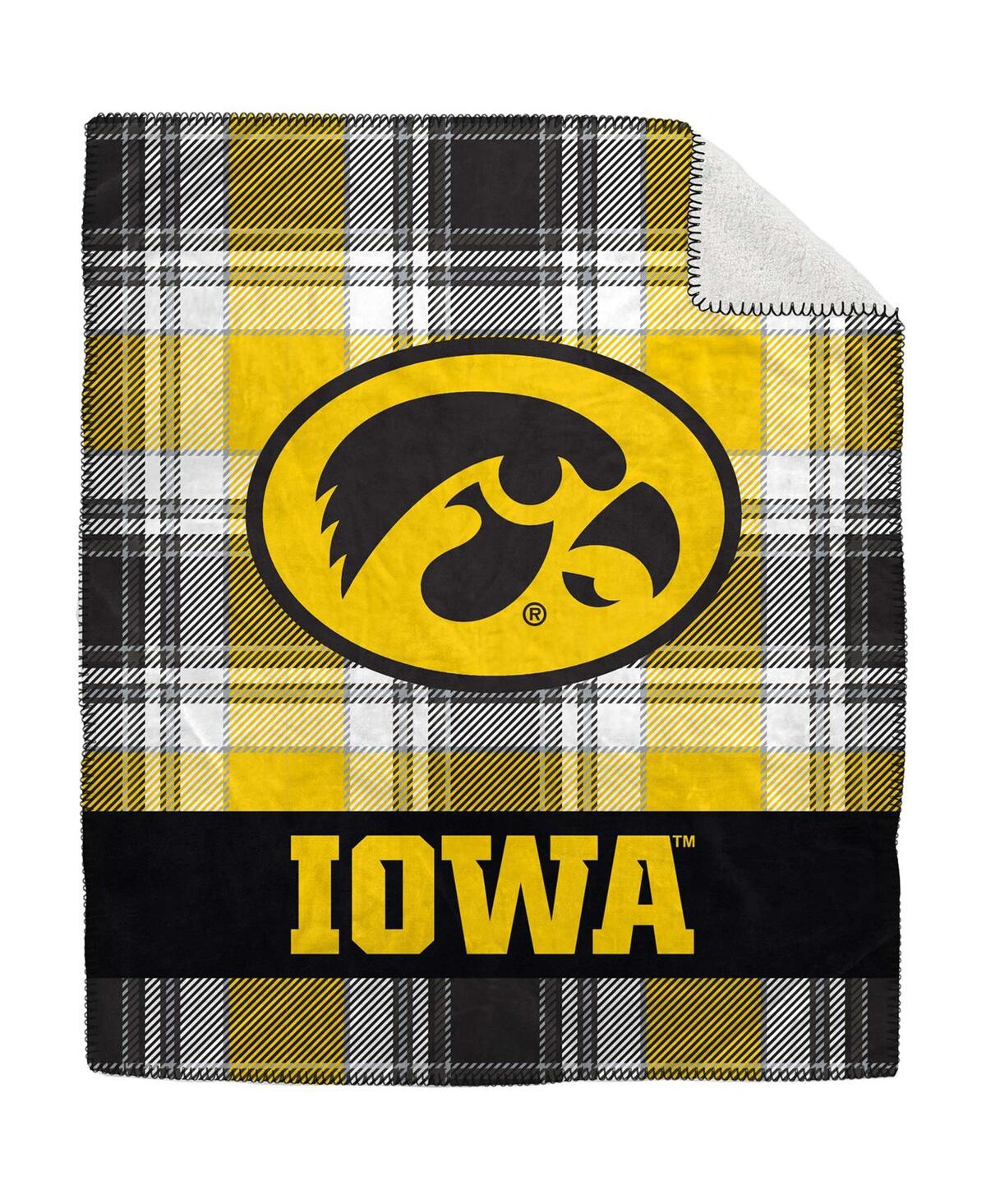 Pegasus Home Fashions Iowa Hawkeyes 50" X 60" Plaid Flannel Sherpa Plush Blanket In Yellow,black