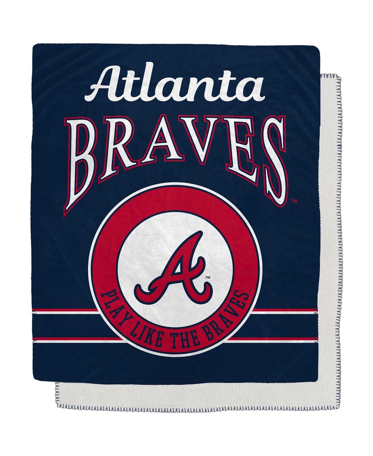 Pegasus Home Fashions Atlanta Braves 50" X 60" Retro Emblem Flannel Fleece Sherpa Blanket In Navy