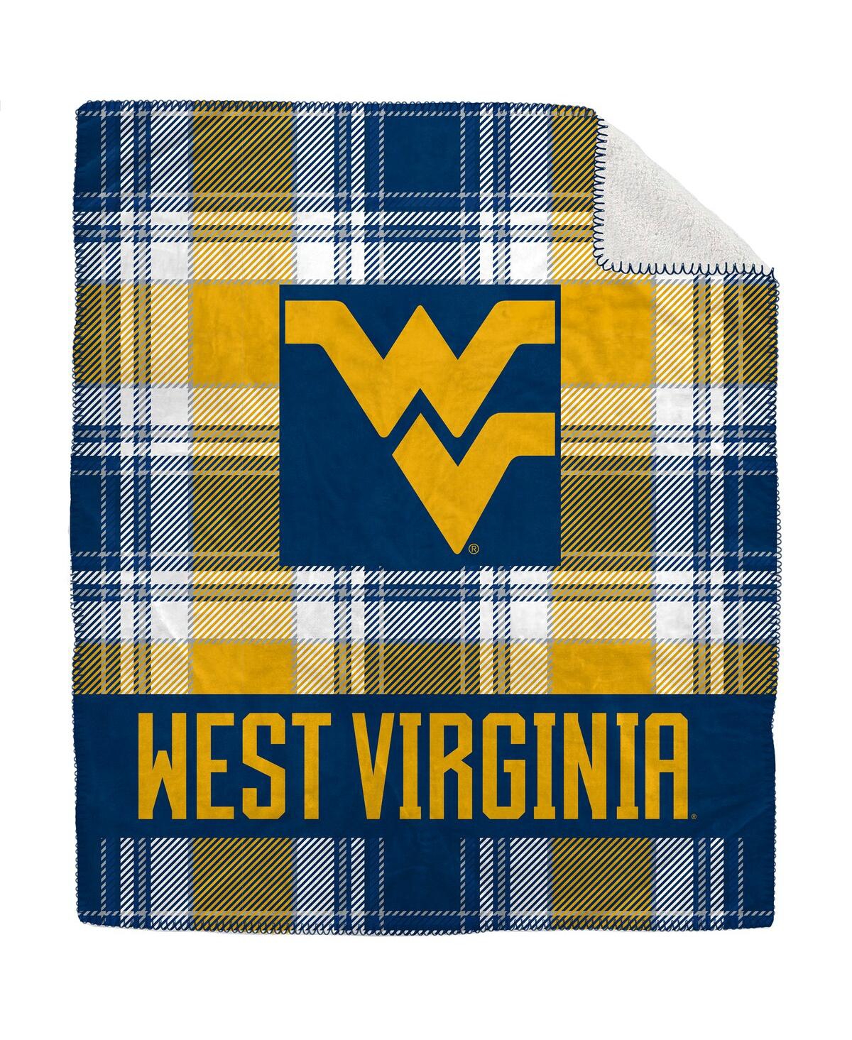 Pegasus Home Fashions West Virginia Mountaineers 50" X 60" Plaid Flannel Sherpa Plush Blanket In Blue,yellow