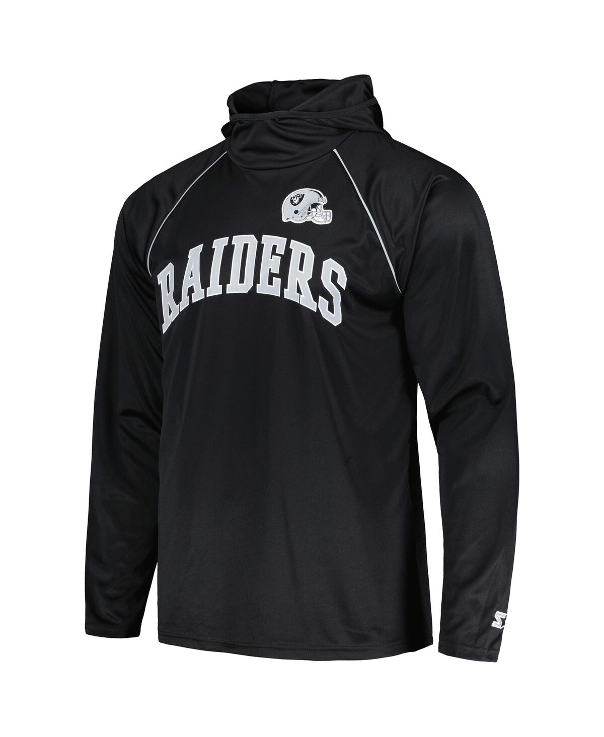 Shop Starter Men's  Black Distressed Las Vegas Raiders Gridiron Classics Throwback Raglan Long Sleeve Hood