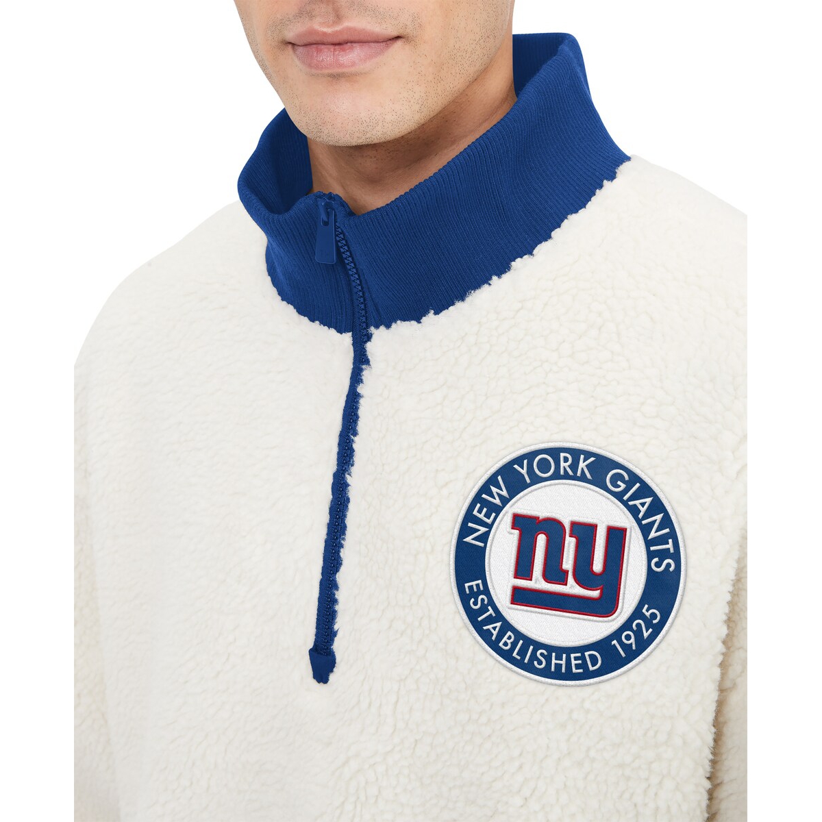 Shop Tommy Hilfiger Men's  Cream New York Giants Jordan Sherpa Quarter-zip Sweatshirt