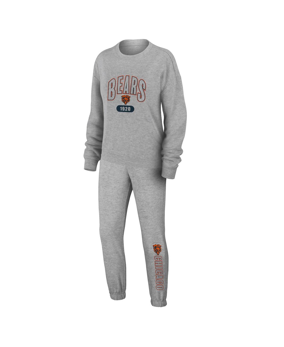 Women's Wear by Erin Andrews Heather Gray Chicago Bears Knit Long Sleeve Tri-Blend T-shirt and Pants Sleep Set - Heather Gray