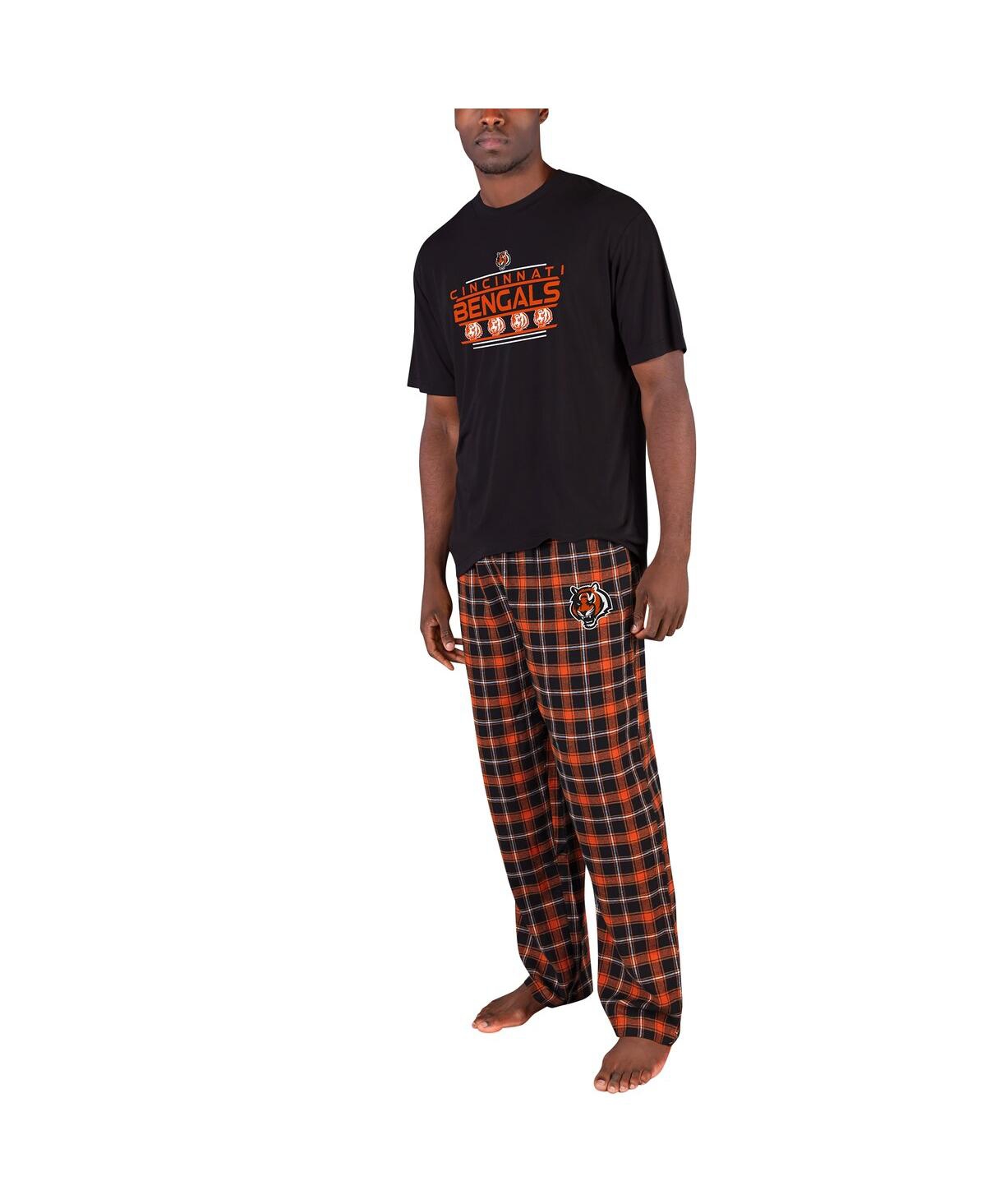Shop Concepts Sport Men's  Black, Orange Cincinnati Bengals Arcticâ T-shirt And Flannel Pants Sleep Set In Black,orange