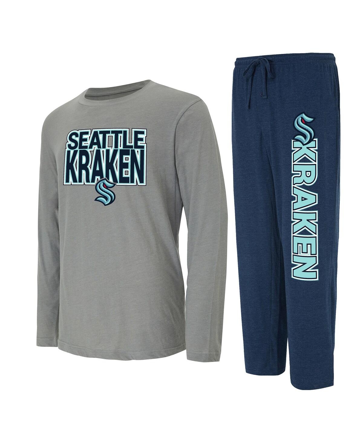 Concepts Sport Men's  Navy, Gray Seattle Kraken Meter Long Sleeve T-shirt And Pants Sleep Set In Navy,gray