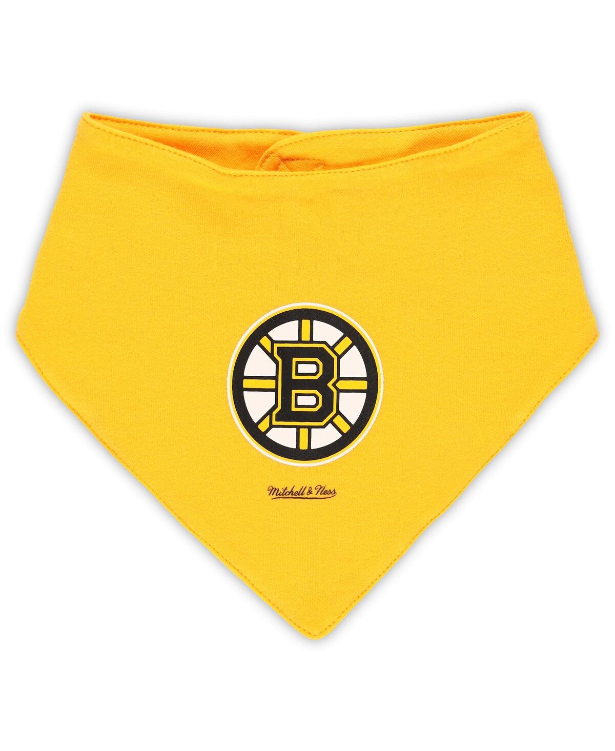 Shop Mitchell & Ness Infant Boys And Girls  Gold, Black Boston Bruins Big Score 3-pack Bodysuit, Bib And B In Gold,black