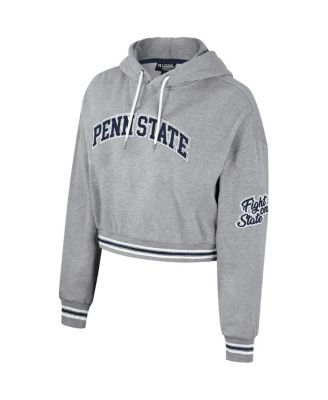 Women's Heather Gray Distressed Penn State Nittany Lions Cropped Shimmer Pullover Hoodie