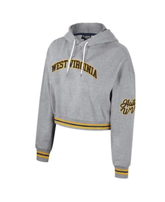 Women's Heather Gray Distressed West Virginia Mountaineers Cropped Shimmer Pullover Hoodie