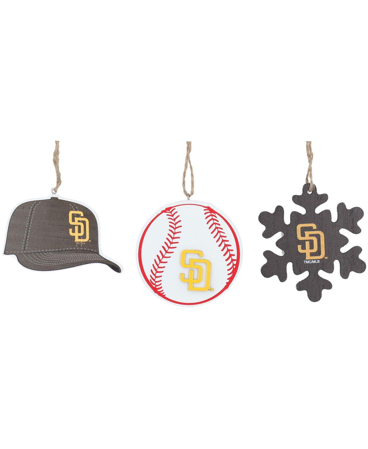 Memory Company The  San Diego Padres Three-pack Cap, Baseball And Snowflake Ornament Set In Multi