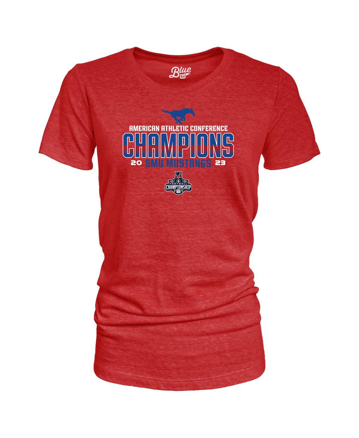 Women's Blue 84 Red Smu Mustangs 2023 Aac Football Conference Champions Locker Room Tri-Blend Crew Neck T-shirt - Red