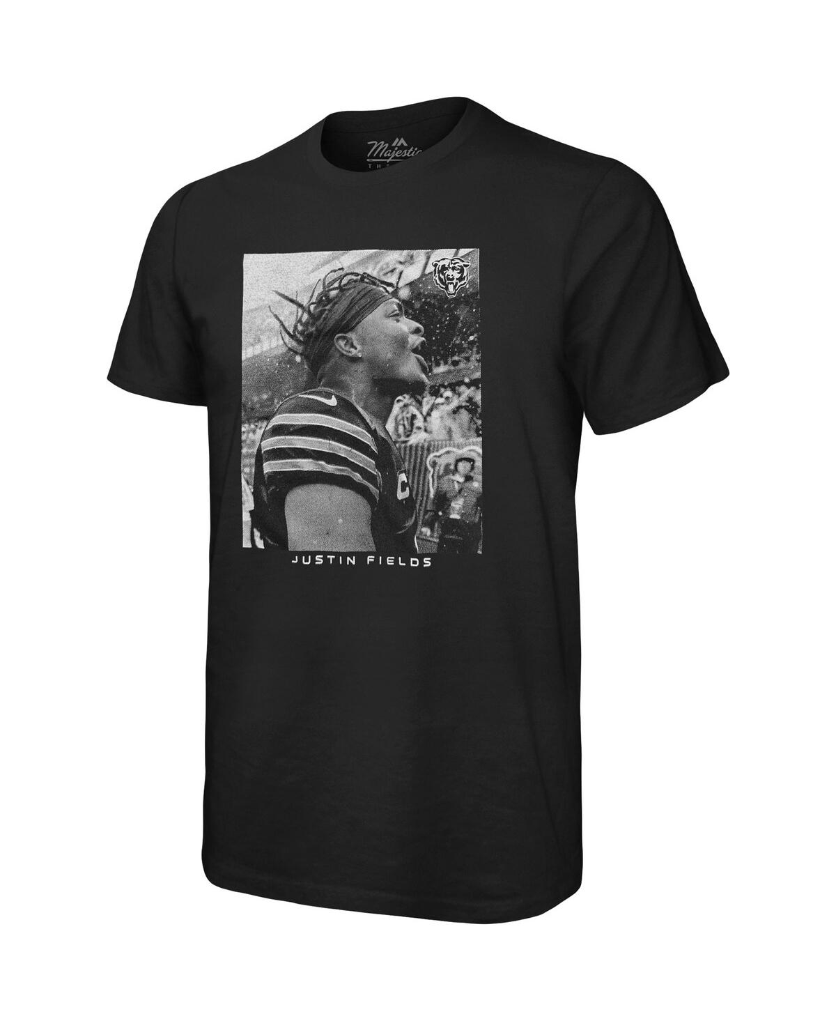 Shop Majestic Men's  Threads Justin Fields Black Chicago Bears Oversized Player Image T-shirt