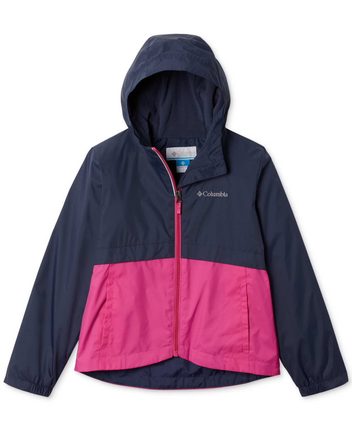 Shop Columbia Big Girls Rain-zilla Colorblocked Fleece-lined Full-zip Hooded Rain Jacket In Nocturnal,pink