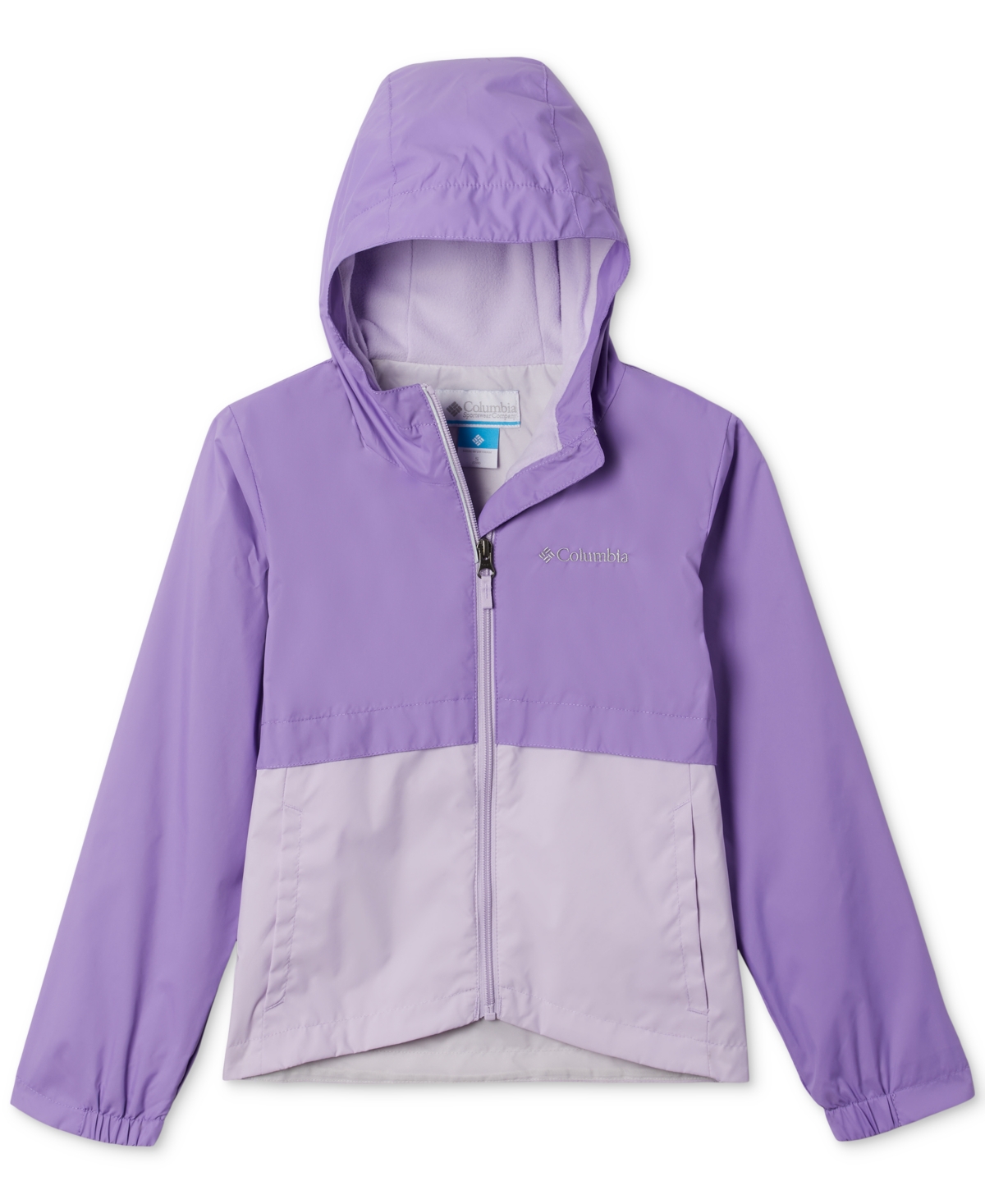Shop Columbia Big Girls Rain-zilla Colorblocked Fleece-lined Full-zip Hooded Rain Jacket In Paisley Purple