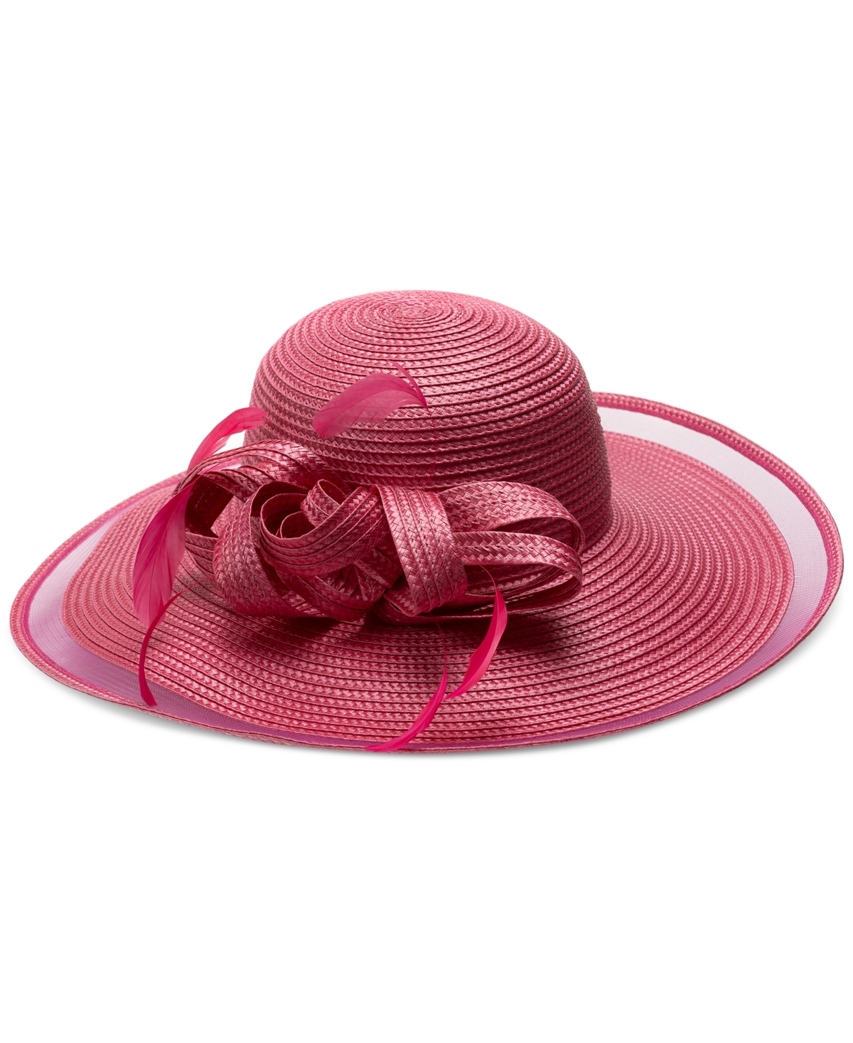 Women's Sheer Ruffled Brim Dressy Hat - Fuchsia