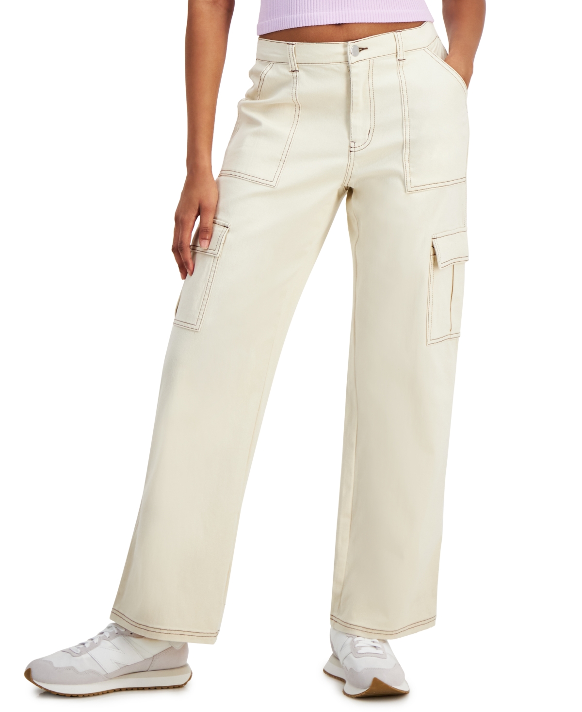 Shop Ultra Flirt Juniors' Wide-leg Comfort Fit Cargo Utility Pants In Whitecap Gray