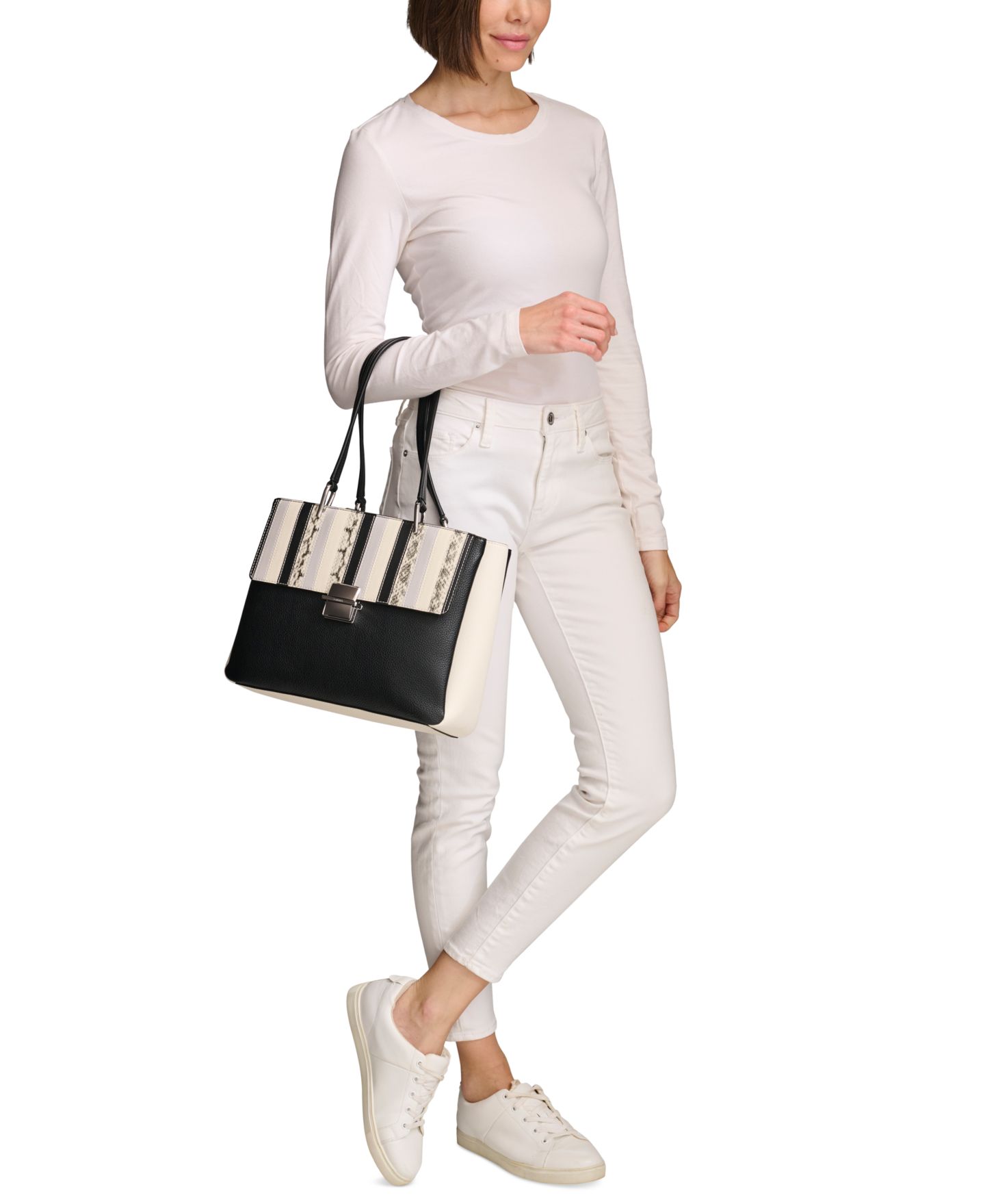 Женская сумка Calvin Klein Clove Mixed Material Push-Lock Triple Compartment, цвет: Чёрный / Белый змеиный — фото 8