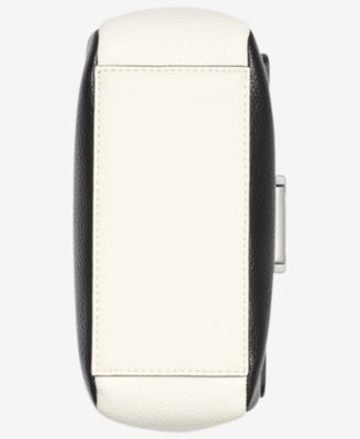 Clove Mixed Material Push-Lock Crossbody with Adjustable Strap