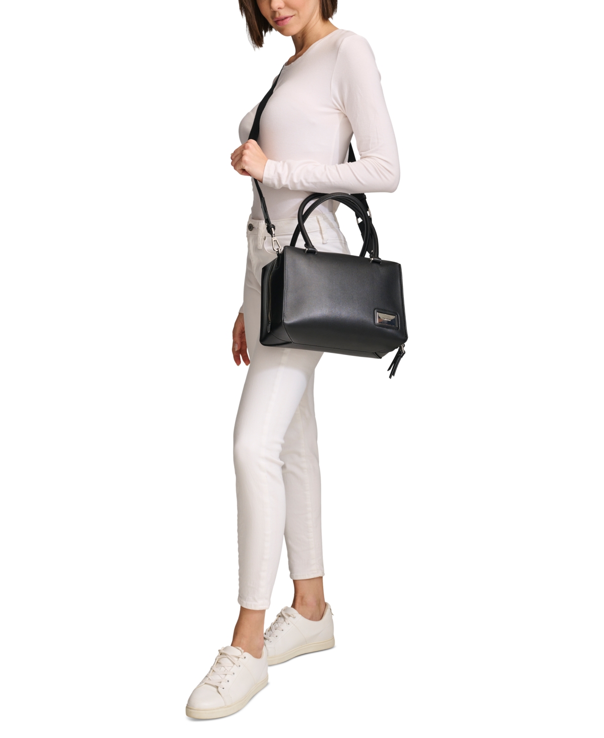 Shop Calvin Klein Beecher Top Zipper Convertible Satchel In White,black