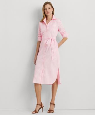 로렌 랄프로렌 Lauren Ralph Lauren Womens Cotton Striped Shirtdress,Pink/white Multi