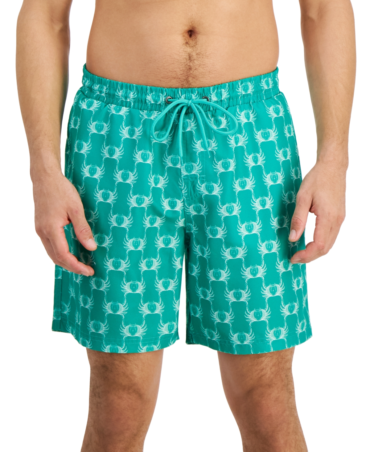 Shop Club Room Men's Crab Toile Printed Quick-dry 7" Swim Trunks, Created For Macy's In True Green
