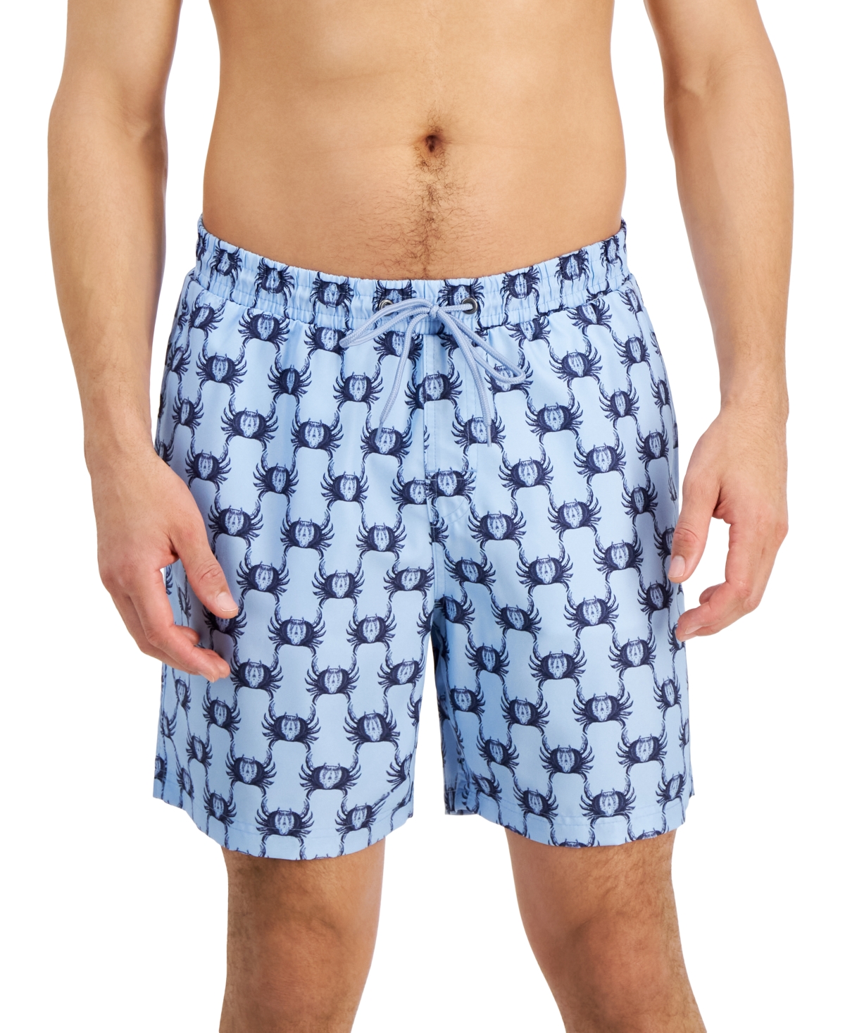 Shop Club Room Men's Crab Toile Printed Quick-dry 7" Swim Trunks, Created For Macy's In Pale Ink Blue