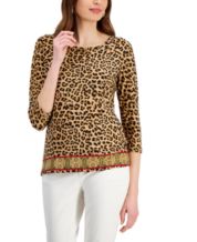 Jm Collection Women's Glitter Cheetah-Print Hardware-Detail Top, Created  for Macy's