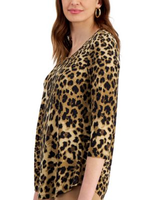 Women's Printed Scoop-Neck 3/4-Sleeve Top, Created for Macy's