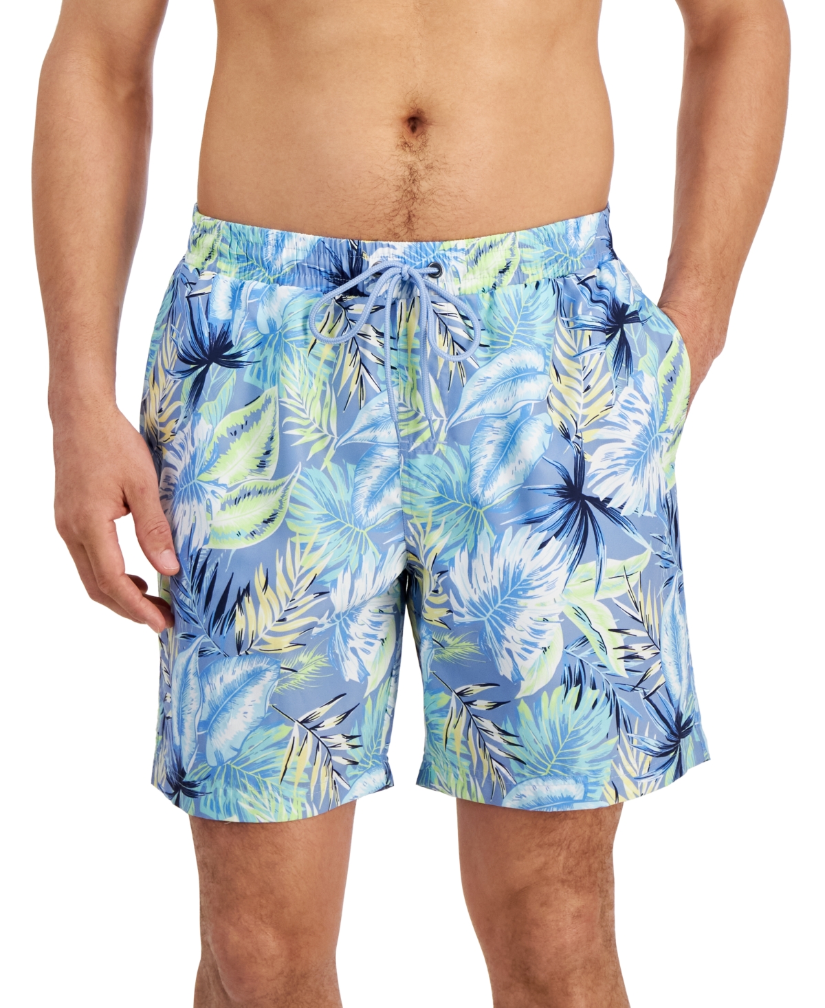 Shop Club Room Men's Bello Floral-print Quick-dry 7" Swim Trunks, Created For Macy's In Blue Saber