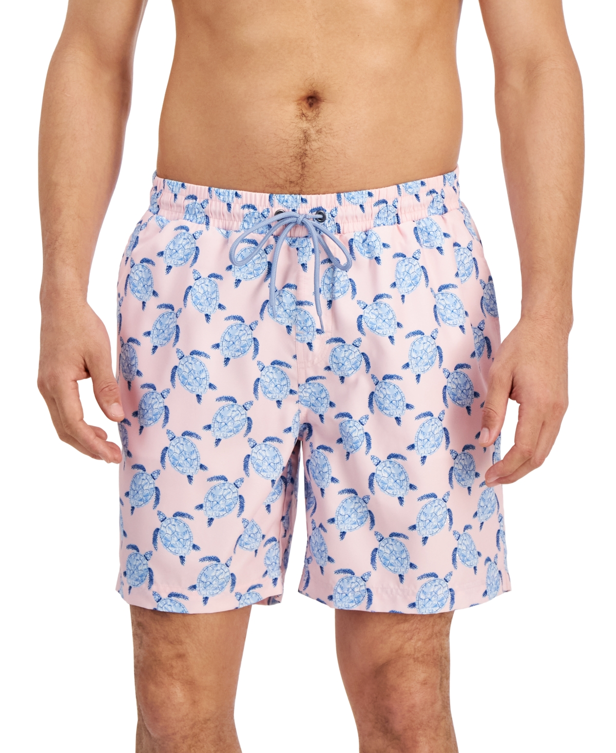 Shop Club Room Men's Turtle-print Quick-dry 7" Swim Trunks, Created For Macy's In Rose Shadow