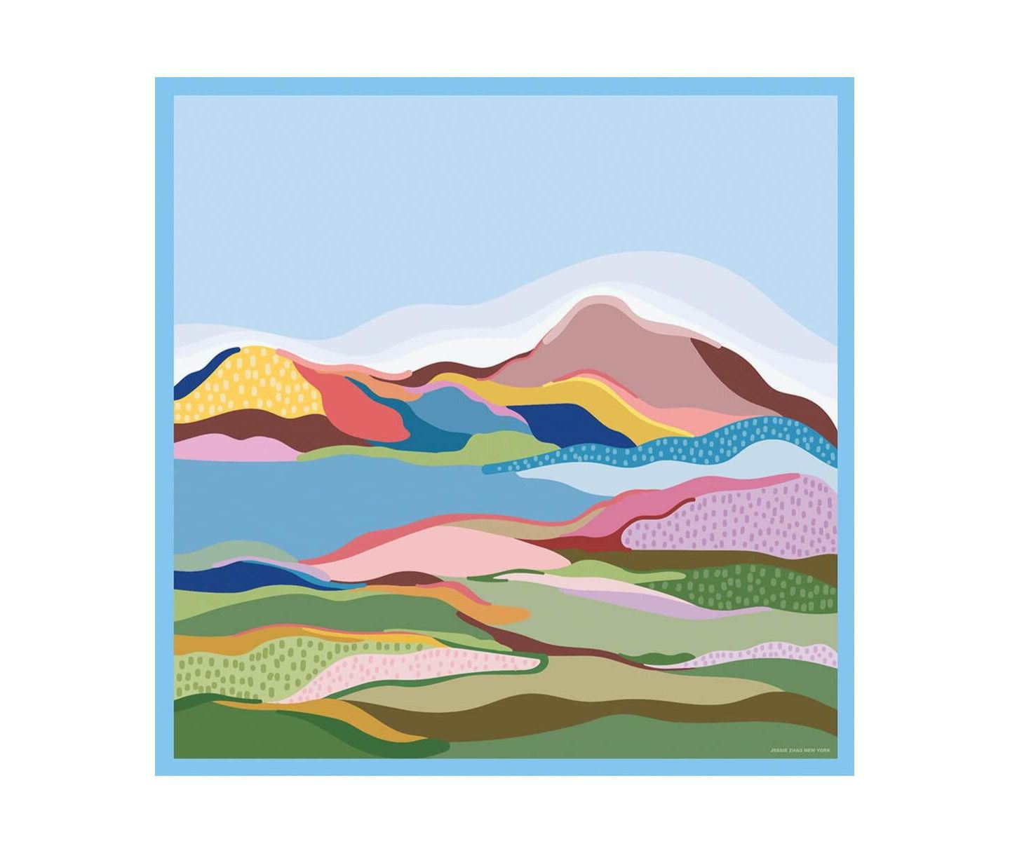 Женский шарф Jessie Zhao New York Double Sided Silk Scarf of Ocean Breeze, цвет: Синий / Зелёный — фото 1