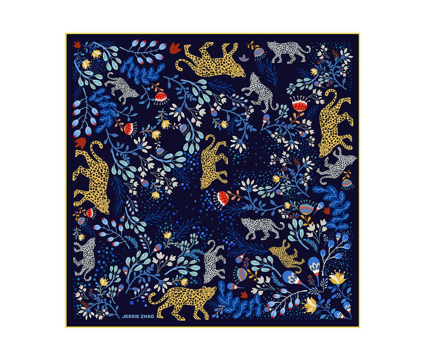 Женский шарф Jessie Zhao New York Silk Bandana Scarf of Amazon Rainforest Journey in Blue, цвет: Жёлтый — фото 1
