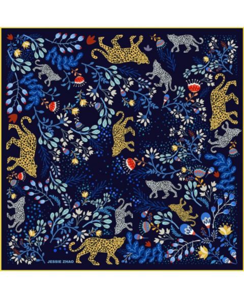 Женский шарф Jessie Zhao New York Silk Bandana Scarf of Amazon Rainforest Journey in Blue, цвет: Жёлтый