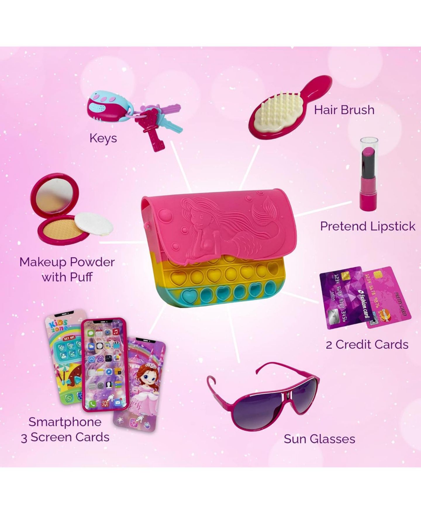 Детский игровой набор The New York Doll Collection Mermaid Pop It 10-Piece Purse Playset, Ages 3+, цвет: Assorted Pre-Pack (See Table 9 — фото 2