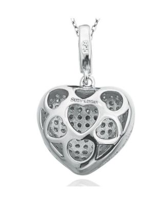 Suzy Levian Sterling Silver Cubic Zirconia Pave Mini Heart Pendant Necklace